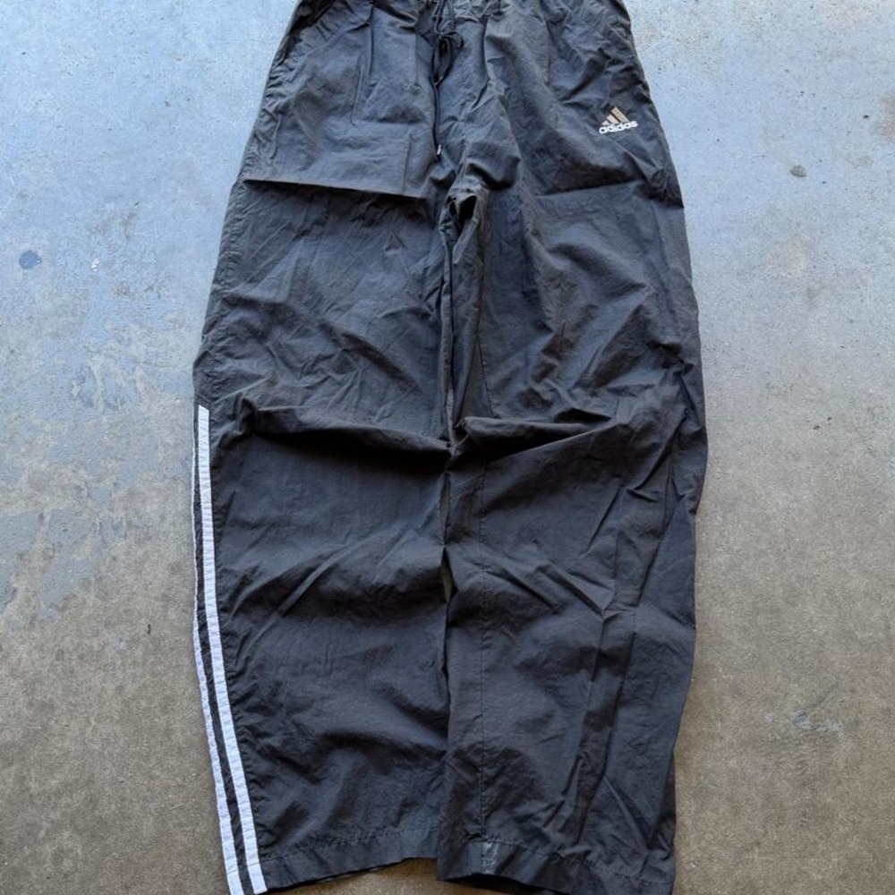 Y2K Adidas Black baggy Track Pants with White Stripes size M